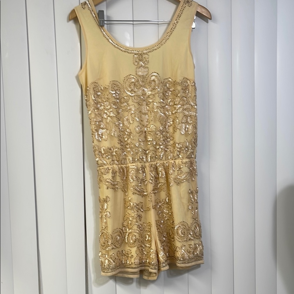 Verty Gold Lace Jumpsuit with Scoop Neckline